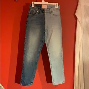 Size 26 color split jeans with wrap around zipper